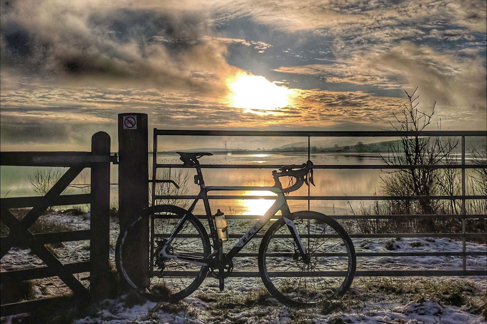 Bike against setting sun