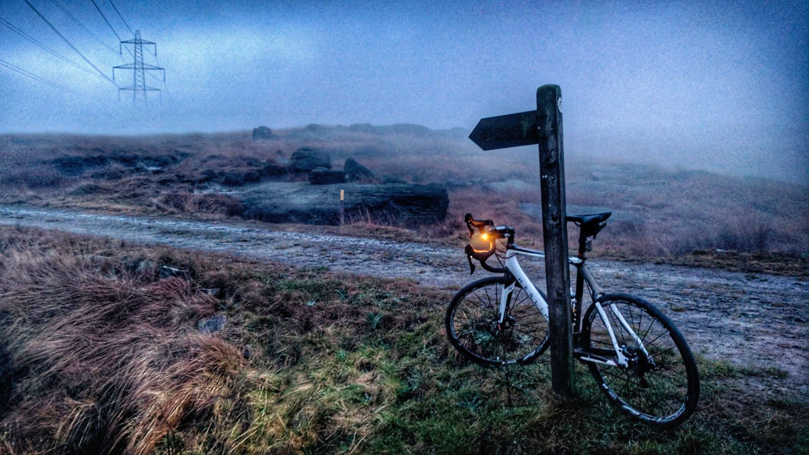 Misty hilltop cycling